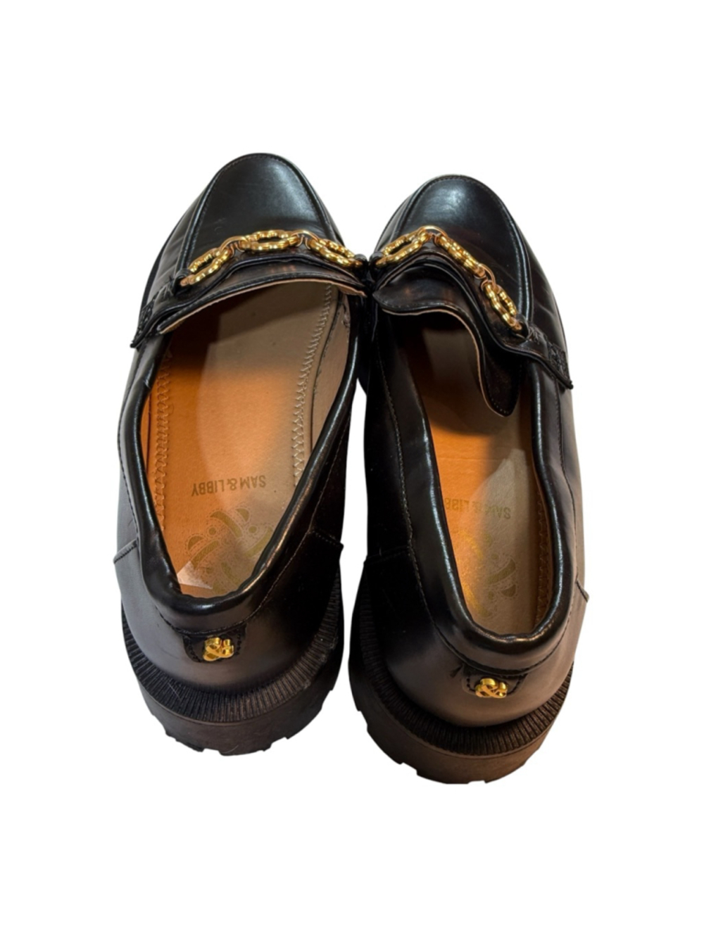 Sam & Libby Black Platform Loafers Gold Chain Detail Chunky Lug Sole Women’s 9 - Picture 3 of 5